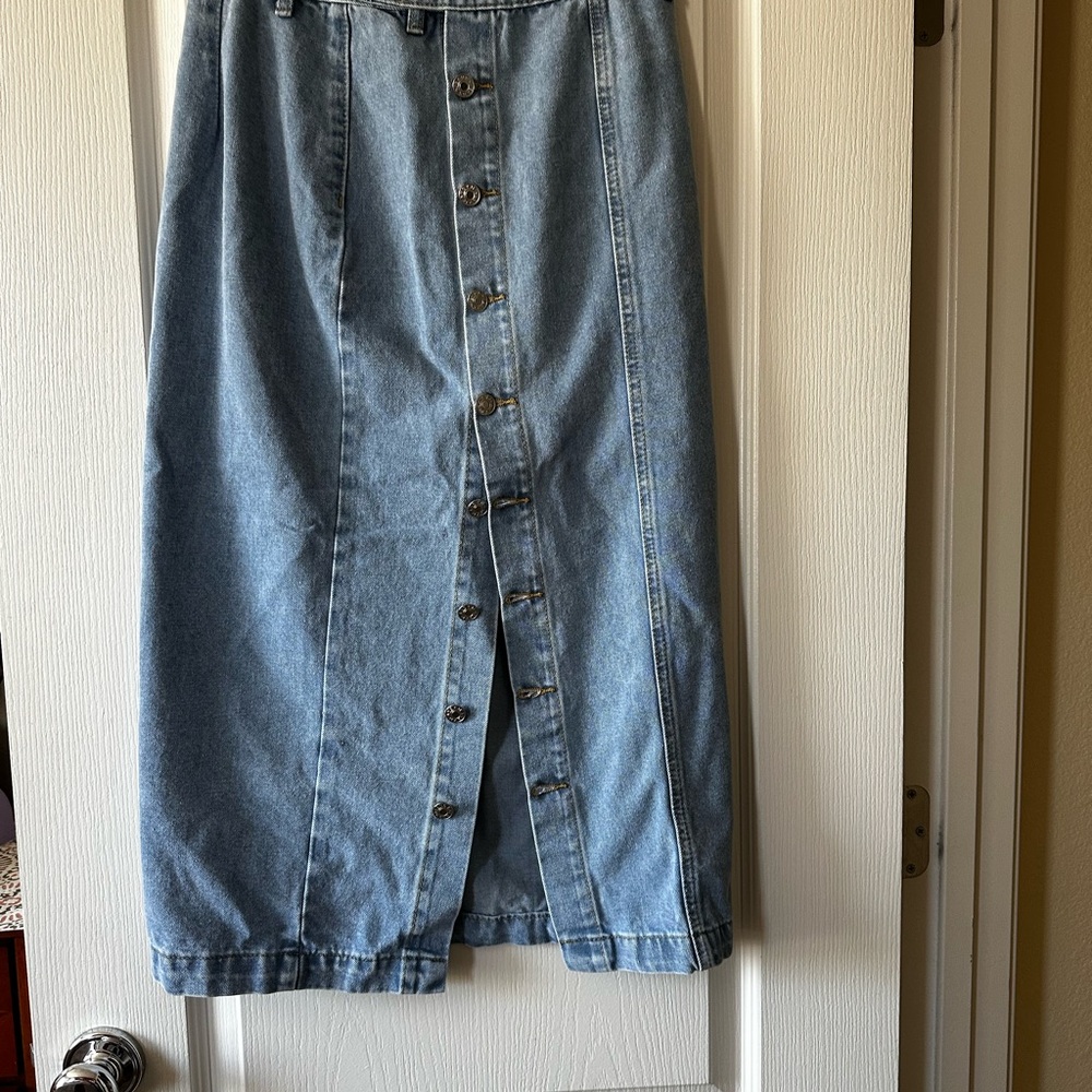 Denim Button-Front Midi Skirt
